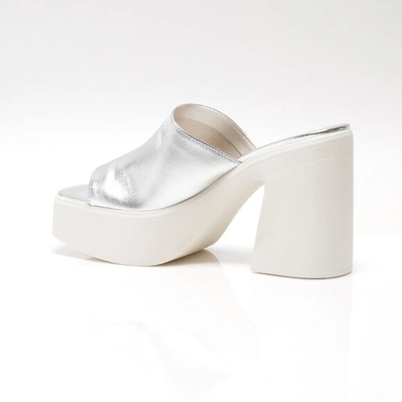 FREE PEOPLE Zoe Platform Slide Sandals Slip On Leather Silver Size 38.5 / US 8 - Picture 5 of 11